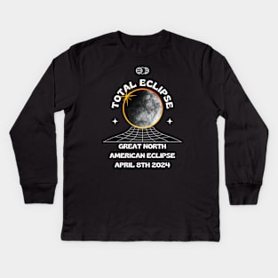 Great North American Eclipse Tour Front and Back Print Total Eclipse Solar Eclipse Tour Dates 8th April 2024 Kids Long Sleeve T-Shirt